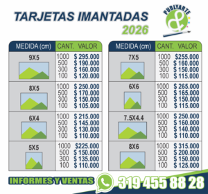 Lista de Tarjetas Imantadas Publyarte 2026